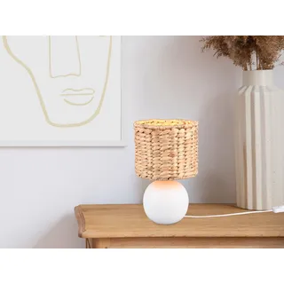 Kleine Skandinavische LED Tischlampe Boho Style mit Lampenschirm Natur, H: 29cm