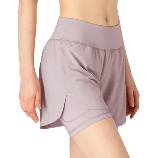donhobo Damen Sportshorts 2 in 1 Kurze Hose Laufshorts Leggings Elastisch Unterhosen Fitness Sommer Boxershorts Yoga Gym Shorts (Rosa Lila, L)