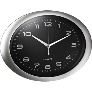 Wanduhr, oval, silberfarben, Zifferblatt Schwarz, exkl. Batterie, (B/T/H) 40/5,5/30 cm - Schwarz