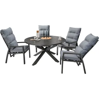 Destiny Garten-Essgruppe »GARDA HL ARONA« Set, 1 Ausziehtisch, 4 Hochlehner verstellbar, 5 Stk. tlg. (Set, 9-tlg., 4 Hochlehner, 1 Ausziehtisch Ø 120/170x75cm) Aluminium, grau