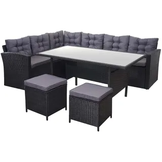 Mendler Poly-Rattan-Garnitur 4-tlg. Schwarz/Dunkelgrau