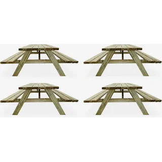 sweeek - 4er Set Picknicktisch 180 cm Holz, 6 Personen - PANCHINA - Holzfarben - Braun