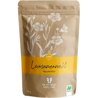 ÖLMÜHLE SOLLING - BIO Leinsamenmehl teilentölt | Mehl aus kaltgepresster Bio-Leinsaat. Leinsamenmehl für Müsli sowie zum Backen von Broten und Backwaren | Inhalt: 500 g