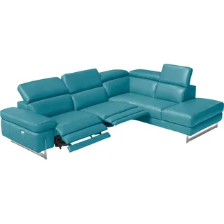 Egoitaliano Ecksofa »Candice, elegant, edel und bequem, erstklassiger Sitzkomfort, L-Form« inkl. 2 elektrischer Relaxfunktionen, Bedienung über Taste an Armlehne, blau