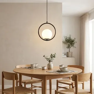 B·LED BARCELONA LED BarcelonaLED Deckenleuchte mit Lampenschirm aus Glas, blickdicht, modern und elegant, mit schwarzer Halterung und E27-Fassung, für Schlafzimmer, Wohnzimmer, Esszimmer