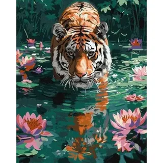 IDEYKA Ein Tiger auf der Jagd - Malen nach Zahlen für Erwachsene, einfaches Acryl-Malen nach Zahlen für Erwachsene, malen nach zahlen erwachsene mit rahmen,DIY-Malen nach Zahlen als Geschenk, 40х50cm