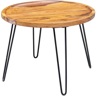 FineBuy Couchtisch Sheesham rund Ø 60 cm Wohnzimmertisch Massivholz Metallbeine