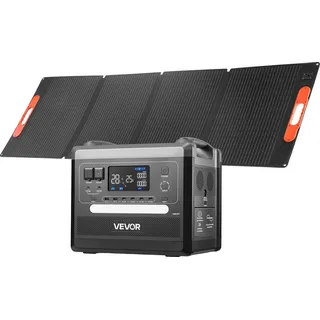 Vevor Tragbare Powerstation, 2400-W-Solargenerator mit Faltbarem 200-W-Solarpanel, Erweiterbarem 2160-Wh-LiFePO4-Akku, 10 Ausgängen & Einstellbarer Eingangsleistung für Zuhause, Camping & RV