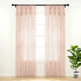 Lush Decor Boho Makramee Strukturierte Baumwolle Fenstervorhang, Einzelbahn, 101,6 cm B x 213,4 cm L, Blush – Türvorhang – Raumteiler, Hochzeit oder Wanddekoration – Boho-Vorhang – Makramee-Vorhänge