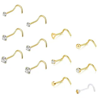 ZS 12 Stück 20G Nasenstecker Ringe – Chirurgenstahl L Form Nasenpiercing Stecker CZ Nase Piercing Schmuck für Damen Herren (Gold, Spirale)