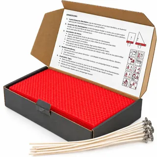 Ubswax Bienenwachsplatten Kerzen Set – 10 farbige Wachsplatten 20x12 cm mit Docht – Kerzen selber Machen DIY – Bastelset aus Bienenwachs für kreative Projekte (Rot)