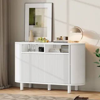 Merax Moderner Sideboard mit zwei Rundbogen-Türen und zwei Stauraumtüren, Ideal für Diele, Kommode Flur oder Wohnzimmer, Anrichte, Weiß - Weiß