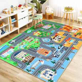 Rezutan Kinderteppich Spielteppich für Kinder Junge Mädchen Jahreszeiten Straßeteppich Waschbar Spielmatte, Kurzflor & rutschfest Teppich für Kinderzimmer Spielzimmer Dekor,200X230cm
