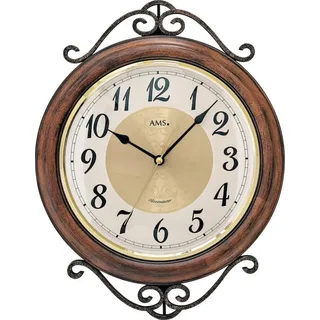 AMS 9565 Wanduhr Quarz analog Holz eiche-farben Westminster Stundenschlag - Braun, Weiß