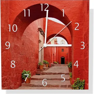 Wallario Design Wanduhr Roter Torbogen aus Aluverbund, Größe 30 x 30 cm - Rot