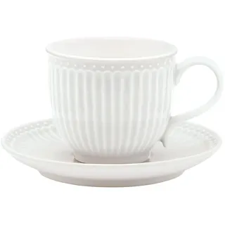 GreenGate Tasse mit Untertasse Alice Weiss Kaffeebecher Everyday Geschirr 300 ml