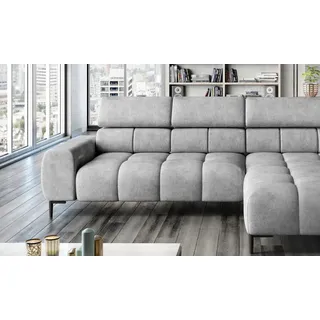 DOMO-HOME Ecksofa PLAZA L mit Elektrischer Sitzverstellung 300x216cm | U-Form Sofa mit Verstellbaren Kopfstützen | Hochwertiger Polsterung | Farbe weiß Solar | Rechts - Weiß