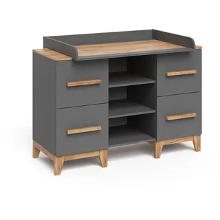 VitaliSpa Wickelkommode Malia Grau/Artisan 133 x 98 cm XL mit 4 Schubladen , Holzwerkstoff , Rechteckig , 133x98x70 cm , Babymöbel & Kindermöbel, Babyzimmer, Wickelkommoden & Zubehör, Wickelkommoden