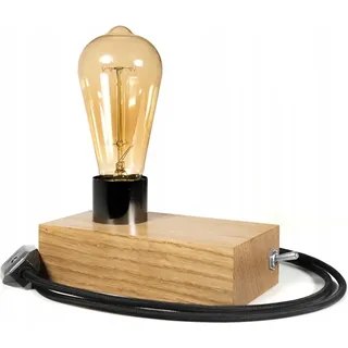 LED Wood | Edison Tischlampe, Nachttischlampe, 16x9 cm, Eiche, Retro, Loft, E27, 40W, Glühbirne - Braun
