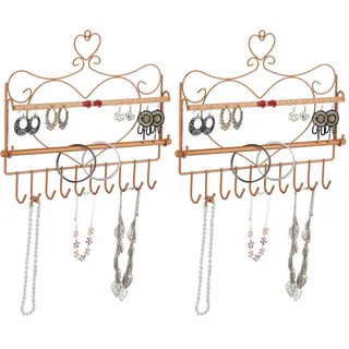 Relaxdays Wand Schmuckhalter, für Ketten, Ohrringe & Armbänder, Kettenhalter Herzform, HxBxT: 30 x 36,5 x 3,5 cm, bronze