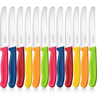 targzier Frühstücksmesser Set 12 Stück,Hochwertiges Tomatenmessermit Wellenschliff,Edelstahl Tafelmesser,Bunt Brötchenmesser,Scharfe Messer für Brotzeit,Anti-Rost Schneidemesser&Spülmaschinenfest