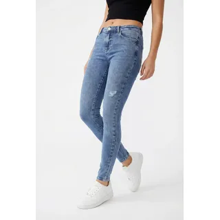 Skinny-fit-Jeans ONLY "ONLPOWER MID WASIST PUSH UP AZ", Damen, Gr. S, Länge 30, light blau denim, Denim/Jeans, Obermaterial: 92% Baumwolle, 6% Polyester, 2% Elasthan, Destroyed-Effekte, unifarben, skinny fit normal, Jeans Skinny-fit-Jeans, mit Destroyed-Details