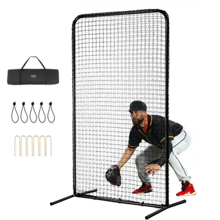 Vevor I-Typ für Schlägerkäfig 1220 x 910 x 2130 mm Baseball- und Softball-Sicherheitsschirm Körperschutz Tragbarer Schlagschirm mit Tragetasche & Bodenpfählen, Outdoor Baseball-Pitching-Netz Schwarz