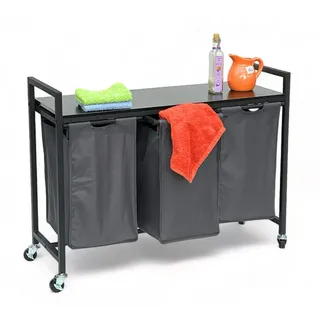 DanDiBo Wäschekorb 3 Fächer mit Ablage Schwarz Metall mit Rollen , 92.5x71x33 cm , Haushalt & Kleinelektro, Wäschepflege, Wäschekörbe & Wäschetonnen