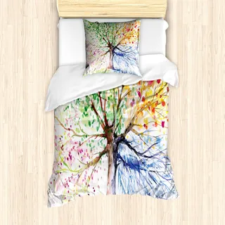 ABAKUHAUS Baum Mantele, 4 Jahreszeiten Bunte, Milbensicher Allergiker geeignet mit Kissenbezügen, 135 cm x 200 cm - 80 x 80 cm, Mehrfarbig