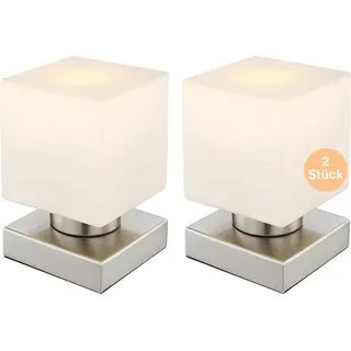 Nachttischlampe 2er Set Tischleuchte Nachttisch Touch Tischlampe Glas Würfel - Silber, Weiß