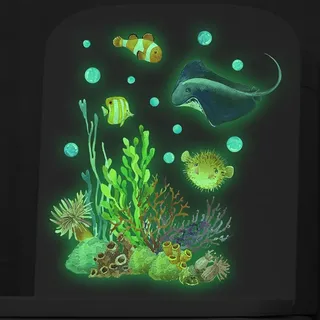 HGDESIGN® Wandtattoo Leuchtend Wandaufkleber leuchtsticker WC Toilettendeckel Aufkleber Aquarium Unterwasserwelt Fisch Badezimmer Wandsticker Klo Toilette Bad Dekoration (A)