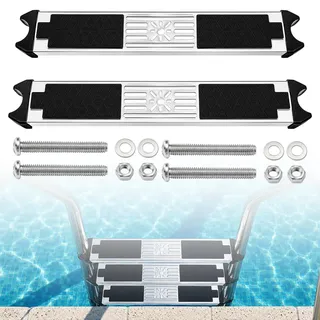 2 Stück Poolleiter Stufen Ersatz, 304 Edelstahl Poolleiter Ersatzstufe mit Rutschfestem Gummipolster Schwimmbadleitern Pedale mit Schrauben Pool Leiter Stufen für Schwimmbäder und Whirlpools