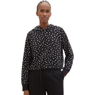 TOM TAILOR Denim Damen Cropped Hoodie mit Raglanärmel, black small flower print, L