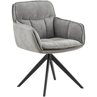 Hom`in Armlehnstuhl , Grau, Schwarz , Metall, Textil , Drehkreuz , 62x86x65 cm , Sitzfläche 360° drehbar, inklusive Armlehnen , Esszimmer, Stühle, Polsterstühle