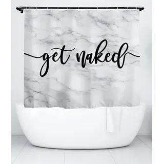 goodbath Marmor-Duschvorhang kurz, Get Naked wasserdichte Badezimmer-Vorhänge Anti-Schimmel-Stoff Bad-Vorhänge, 180cm x 150cm Fallhöhe, Weiß Schwarz