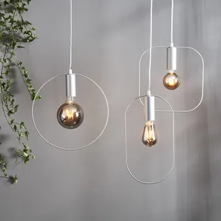 Hängeleuchte Shape - Dekoleuchte mit Ring - oval - H: 38cm - für E27 Leuchtmittel - silber - Silber