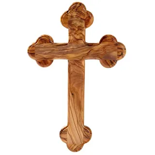 Kassis Geschenkartikel Olivenholz Kreuz Kruzifix Wandkreuz schlicht mit runden Kanten zum Aufhängen aus Bethlehem zur Firmung, Taufe, Kommunion (Ohne Gravur, 22,50 cm)