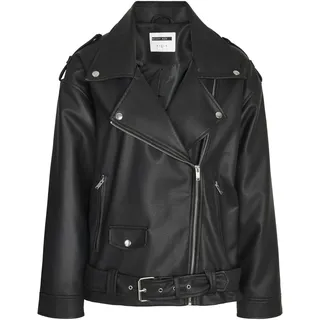 Noisy May Damen Nmpaulina Oversize Biker Jacket Noos Kunstlederjacke, Schwarz, XS EU