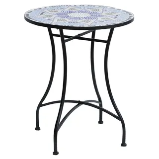 Mosaik Gartentisch - Runder Bistrotisch - Dekorative Mosaik-Tischplatte - Ø 60 cm - Höhe 71 cm - Für Außenbereich - Blau