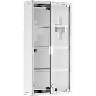 Homcom Medizinschrank, Erste Hilfe, mit Schloss, Edelstahl, 30 x 12 x 60 cm , Glas , 4 Fächer , 12x60x30 cm , Badezimmer, Badmöbel, Medizinschränke