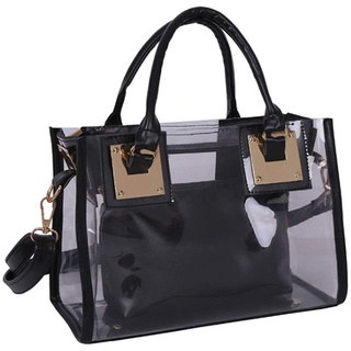 Rullar Damen 2 Stücke Kleine Klare Schultertasche Taschenset Umhängetasche PVC Transparent Shopper Handtasche Clutch Tasche Schwarz