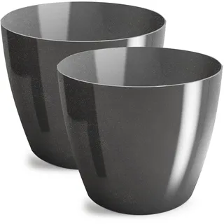 PECZEKO Blumentopf glänzender, Pflanzkübel aus Übertopf Kunststoff Dekorativer Topf für, groß und klein Pflanzen, 2er-Set blumenkübel, blumenkübel kräutertopf, (2 Pack) Graphit, ø 14 cm