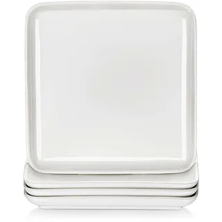 MALACASA, Serie Ivy, flache Teller aus Porzellan, Tellerservice, weißer Teller, 8 Stück, flach, quadratisch, 25,5 cm