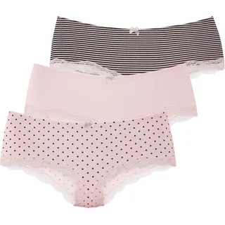 Panty LASCANA, Damen, Gr. 32/34, rosa (rosa, uni, gepunktet, gestreift), Jersey, Obermaterial: 95% Baumwolle, 5% Elasthan. Spitze: 87% Polyamid, 13% Elasthan, gepunktet, gestreift, unifarben, körpernah, Unterhosen Panty, aus elastischer Baumwolle mit zarter Spitze