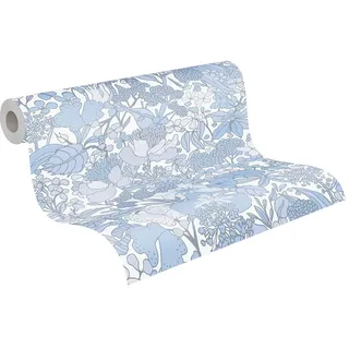 A.S. Creations Architects Paper Blumentapete Floral Impression Tapete natürlich PVC-freie Vliestapete grau blau weiß matt glatt 377566 37756-6, 10.05 m x 0.53 m