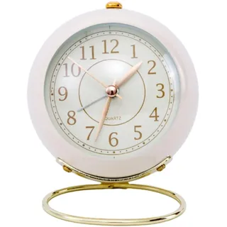 Nachttischuhr, Kein Ticken, Batteriebetriebene Tischuhr, Kleine Nachttischuhr, Leiser Wecker, Analoge Uhr Tischuhr Retro Hintergrundbeleuchtung niedliche analoge Wecker Kleine Uhr Für Den(Weiß)