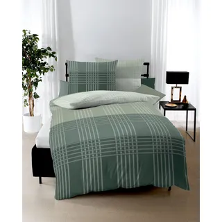 Bettwäsche KAEPPEL "Zones", grün (oliv), B/L: 155cm x 220cm, Feinbiber, B/L: 80cm x 80cm, 2 Stk., Feinbiber, Obermaterial: 100% Baumwolle, Bettwäsche, Bettwäsche