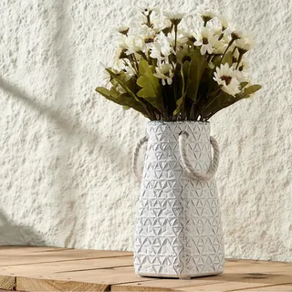 Weiße Keramikvase, 17,8 cm, modernes Bauernhaus, niedlich, Boho, handgefertigt, antikes Dekor, schlichter nordischer Stil, ästhetische dekorative Blumenvasen für Heimdekoration, Wohnzimmer