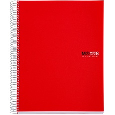 Miquelrius - Notizbücher A4 The Original Notebook, 8 farbige Streifen, Undurchsichtiger Polypropylen-Einband, Format A4 (210 x 297 mm), 4-Loch-Lochung, 200 Blatt mit 70 g/m2, Raster 5 mm, Rot