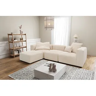 DOMO. collection Ecksofa Malia, Cord Modul-Sofa, L-Form aus 2 x Ecksessel, 1 x Sessel und 1 x Hocker, Modul-Couch, 4 Polster-Elemente, Eckcouch 301 x 193 x 69 cm (BxTxH), beige